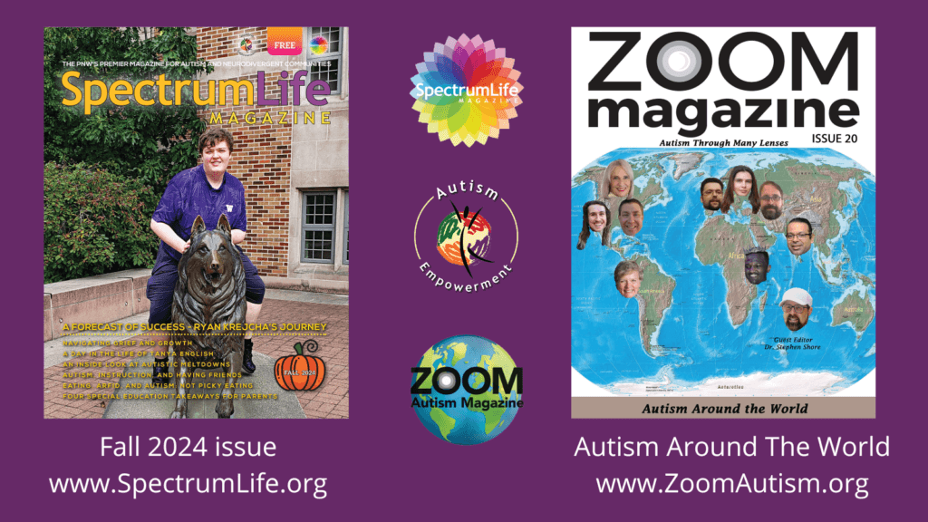 Fall 2024 Spectrum Life Magazine cover along with Zoom Autism Magazine cover